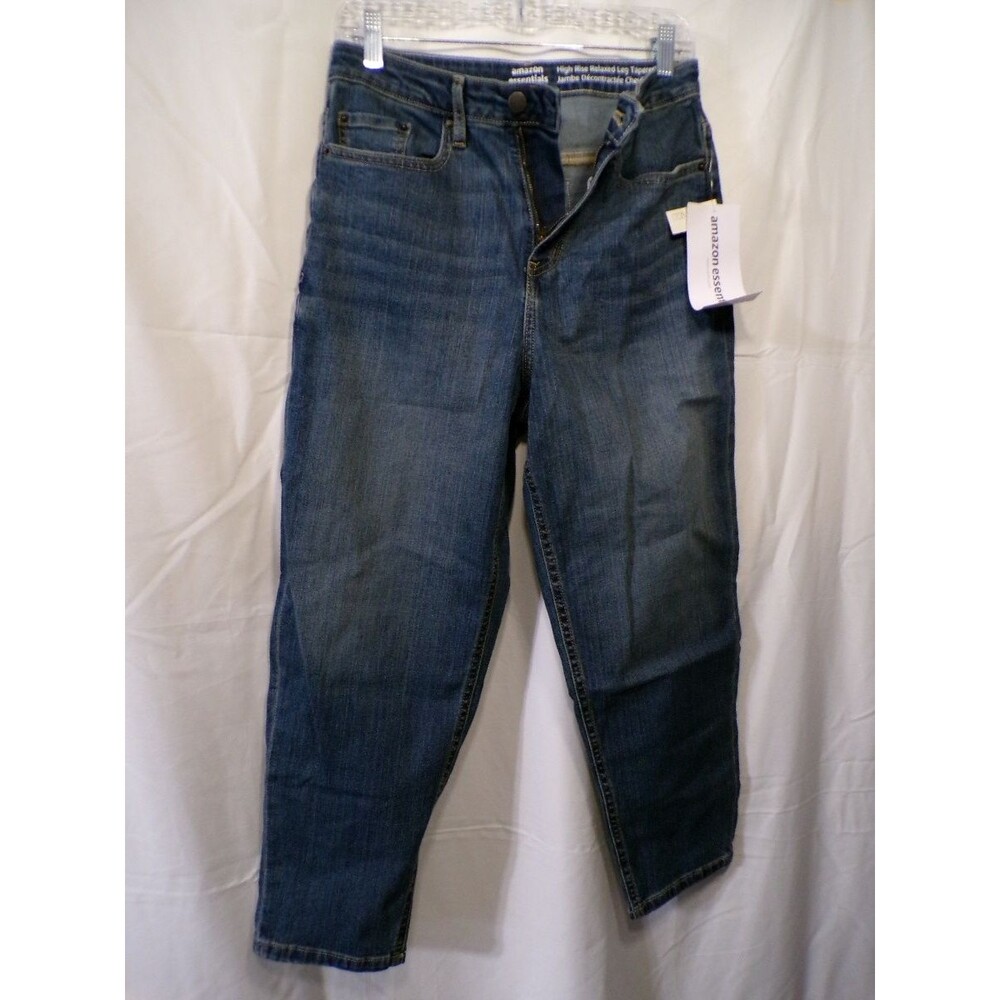 Amazon Essentials Women's High Rise Relaxed Leg Tapered Jeans 6 Blue